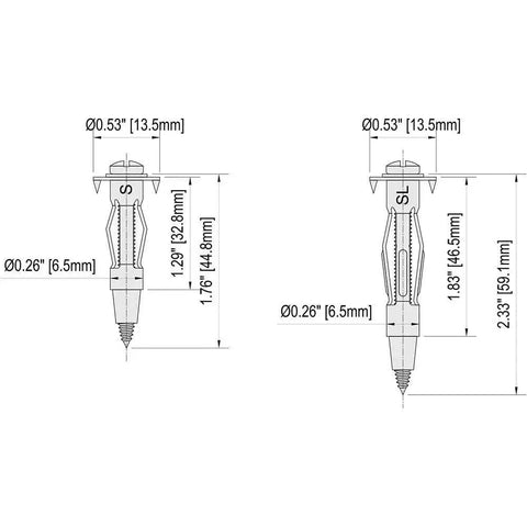 Diagram of Zinc Plated Steel Hollow Wall Anchor Screws Kit For Drywall 40 Pcs Molly Bolts Fasteners Set with size dimensions.