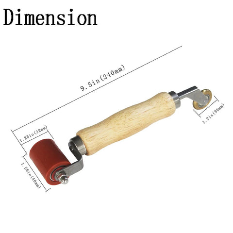 Heavy duty silicone seam roller with red 40mm wheel and 6mm brass penny on wooden handle for PVC/TPO/EPDM roofing tape