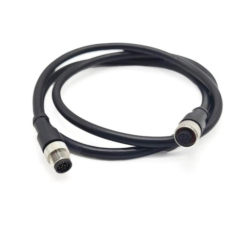 3.28ft M12 12 Pin Male To Female Connector Cable A Code Straight Profibus IP67 Waterproof PVC Jacket AWG26 30V 1.5A