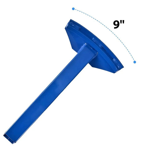 Close-up of blue Vertical Drum Lifter Clamp For 55 Gallon Steel Drums 1100 Lb Capacity showing 9-inch measurement