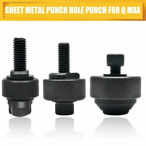 30mm Sheet Metal Punch Tool With Hexagon Hole Cutter for metal sheets, heavy duty burr-free holes, shown in three-piece set.