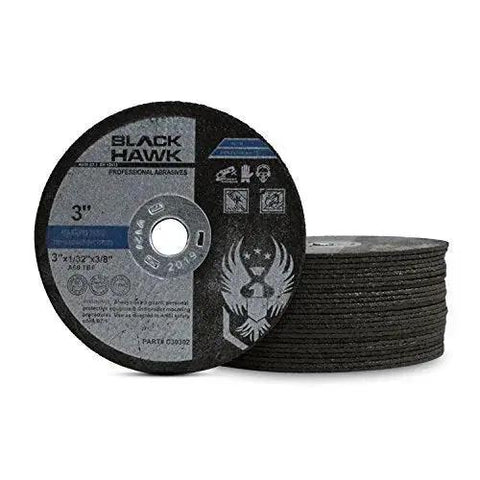 Ultra Thin Three Inch Aluminum Oxide Cut Off Wheels For Die Grinders Premium Twenty Five Pack Includes Three Eighth Inch Arbor One Thirty Second Thick Metal Cutting Discs With Aggressive Cutting Action