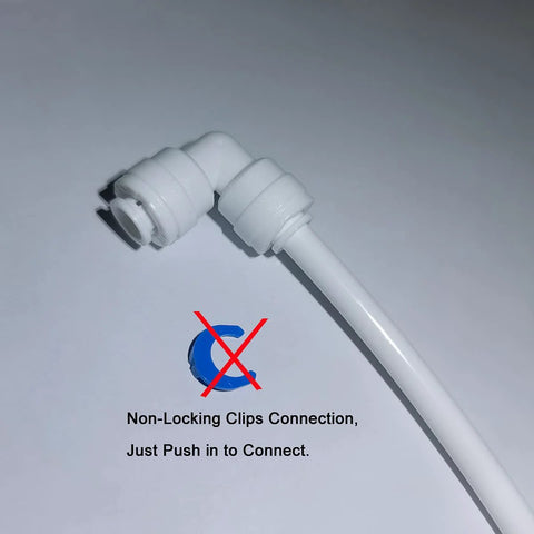 White 90-degree plastic push-in connector for 1/4 inch RO tubing used in aquarium systems