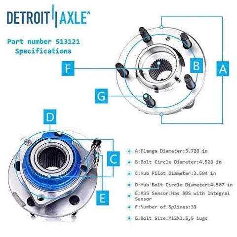 Diagram showing specifications for Pair Front Wheel Bearing Hub Assemblies for 2000-2013 Chevrolet Impala and related models.
