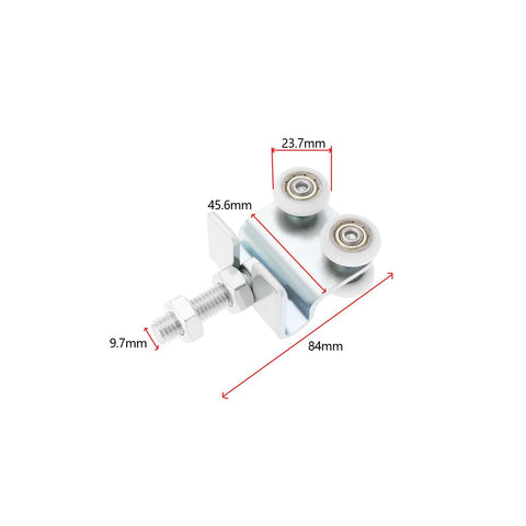 Close-up of Two Pack Stainless Steel Nylon Sliding Track Roller Kit With Bolts And Nuts For Barn Doors And Sliding Doors.