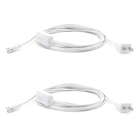 10 Foot T5 T8 LED Tube Power Extension Cord With On Off Switch US Plug; two coiled cords with US plugs and switches, pack of 2