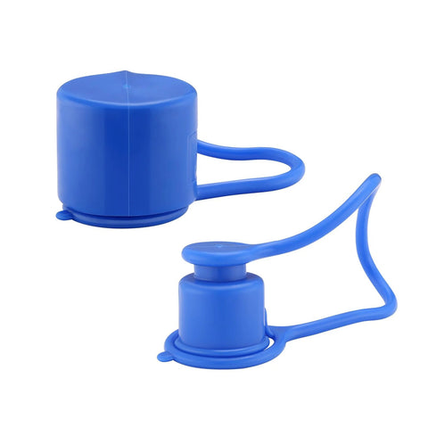 Blue MEASUREMAN dust caps plugs for 1/2 inch flat-face hydraulic quick-connect couplers; pair of rubber covers.