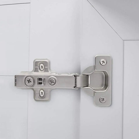 Soft Close 105 Degree European Full Overlay Concealed Cabinet Hinges With Mounting Plate Clip On 2 Pairs 4 Pieces Frameless Design 35mm Cup 14-22mm Door Thickness Mounting Screws Included installed on white cabinet