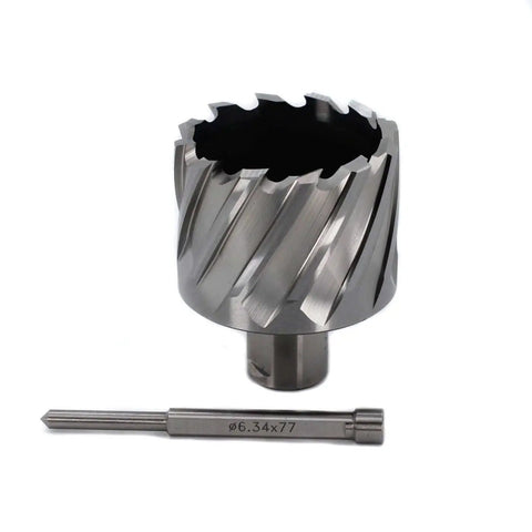 Fast Hole Making Annular Cutter Oscarbide Pro Grade 2 Inch Cutting Diameter for Magnetic Drill Press, side view with pilot pin.