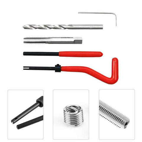 25-Piece M7 X 1.0mm Thread Repair Kit With Insert Set For Auto Repair And Engine Work Pro Grade Heavy Duty High Speed Steel Tools With Red Handle
