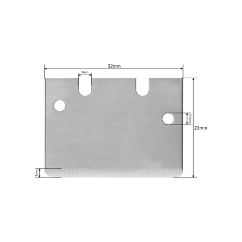 SK5 blade dimensions, 32mm x 23mm, for All-Purpose 3D Printer Scraper Tool Kit With 3 Pro-Grade Replaceable SK5 Blades For Bambu Lab X1 P1 And Creality Build Plates.