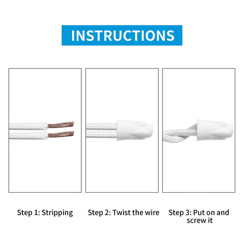 Dicio porcelain wire connectors, 25 pcs, three-panel instructional graphic showing stripping wires, twisting, and fitting the cap.