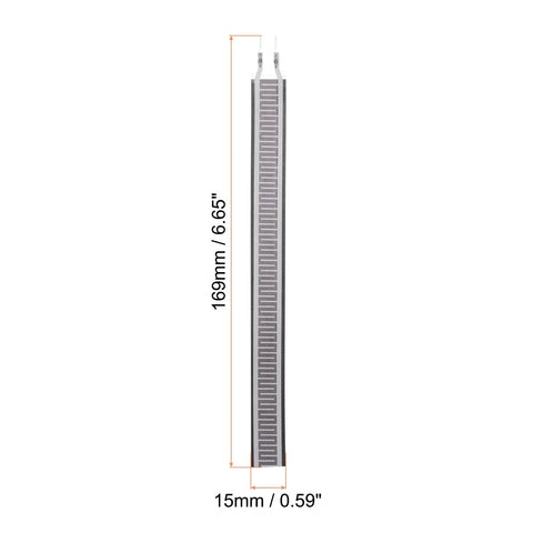 Meccanixity FSR408 thin-film pressure sensor strip, gray interdigitated sensing area, 169mm long by 15mm wide