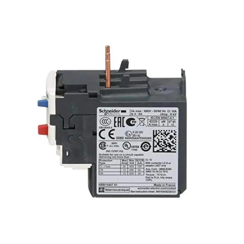 LRD10 TeSys D Class 10 overload relay, single-phase, 4-6A trip range, panel-ready screw clamp terminals, IEC contactor compatible.