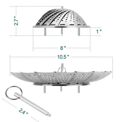 Premium Stainless Steel Veggie Steamer Basket, Folding Expandable Design That Fits Any Pot From 6 to 10.5 Inches, Easy Lift Handle