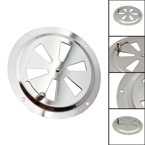 Front view of a 5-inch marine-grade 316 stainless steel air louver vent with a side knob opening mechanism