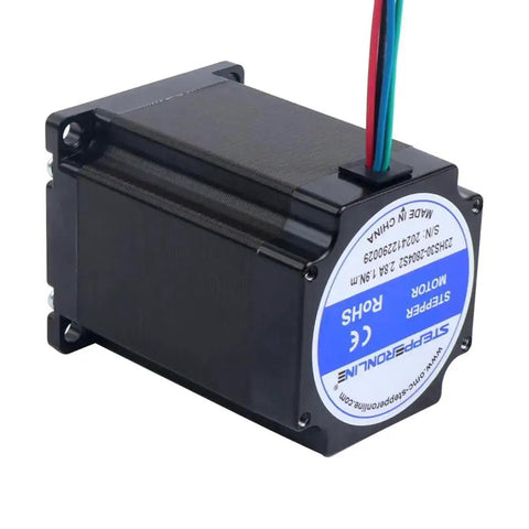 Front view of Powerful Nema 23 Stepper Motor With 1.9Nm Holding Torque for CNC machines and 3D printers, 8mm shaft, bipolar 4-wire.