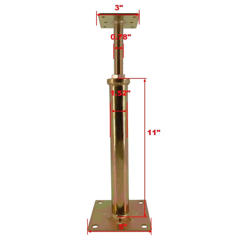 Front view of Six Pack Floor Jack Posts for Leveling 11 to 16 Inch Height Range 6 Ton, adjustable steel post with measurements