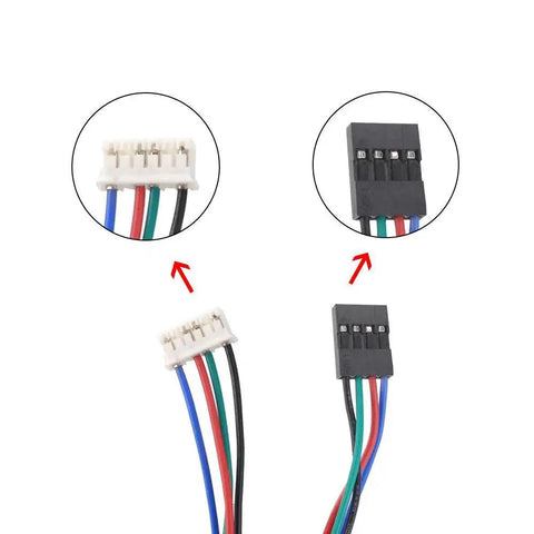 Close-up of the 1m cable and connector for Three Pack Nema 17 Stepper Motors 1.5A 12V High Torque 45Ncm 63.74 Oz In 4 Lead 39mm Body