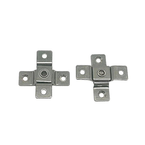 304 stainless steel torque hinge with mounting holes, 2.0 N.m, shown in front and side views