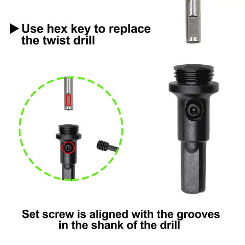 86mm Hole Saw With Hex Shank Drill Bit Adapter Bi Metal HSS Cutter includes set screw and hex key for secure installation.