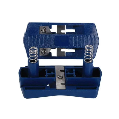 Woodworking Trimmer Double Cutter Set with blue plastic body, dual cutting heads, and white steel blades visible in the image.