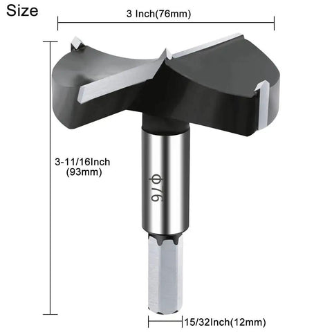 Beefy Carbide Tipped 3 Inch Forstner Drill Bit for Woodworking and Plywood Cutting, 76mm Shank, heavy duty hinge cutter bit
