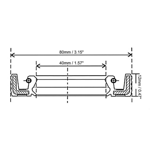 Technical drawing of Oil Seal For Bearing Shaft 40mm Inner Diameter 80mm Outer Diameter 12mm Width Nitrile Rubber NBR Double Lip With Spring