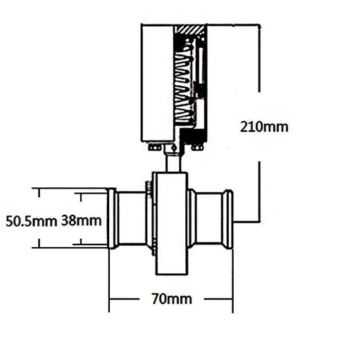 DERNORD 1.5 in tri-clamp sanitary butterfly valve with pneumatic actuator, SS304, single acting, side view