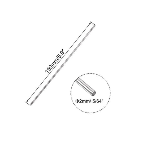 2mm By 150mm 304 Stainless Steel Solid Round Rods Pack Of 5 For DIY Projects Durable Lathe Bar Stock Rust Resistant High-Strength Metal Rods For Crafts Prototyping