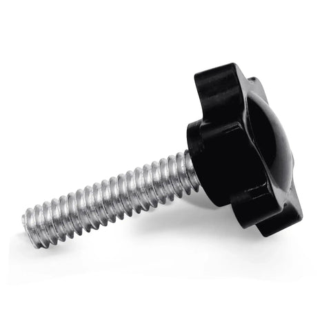 Plastic Star Knob Set For Quarter Twenty Thread 10 Pieces Umbrella Base Clamp, side view showing black star-shaped knob and threaded shaft