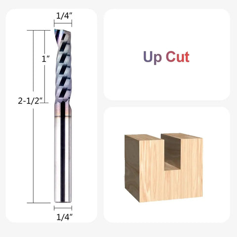 Image of O Flute CNC Router Bit With One Quarter Inch Shank And One Inch Cutting Length For Acrylic Aluminum And Wood Cutting, showing dimensions.