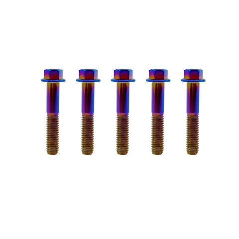 Burnt Blue Titanium Flanged Hex Head Bolts M6 x 1.0 x 25mm Pack Of 5, 6AL4V Aerospace Grade Ti Fasteners, Ultra Lightweight