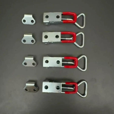Four Piece Quick Release Latch Clamp Set In 304 Stainless Steel For Boxes Panels And Toolboxes, weatherproof silver layout.