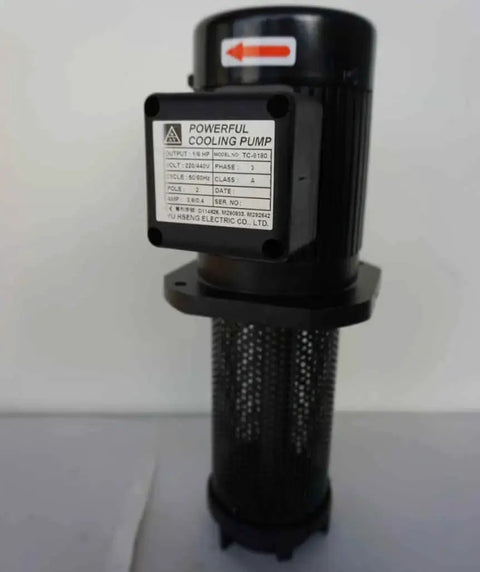Lathe And Bandsaw Circulation Coolant Pump One Eighth HP With 180 Mm Immersion Length NPT One Half Inch Thread Three Phase Two Hundred Twenty To Four Hundred Forty Volts Eleven GMP Flow At Sixty Hertz Eight Point One PSI Model TC8180 front view