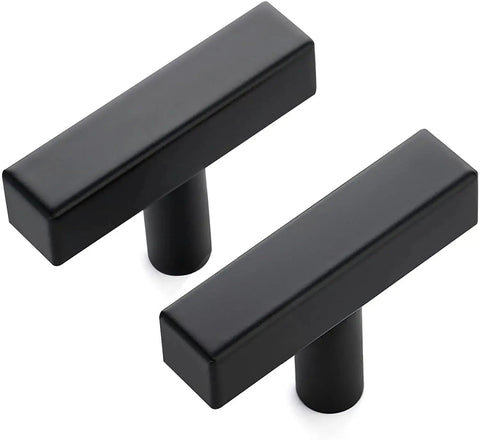 Close-up of 10 Pack Black Square Bar Cabinet Knobs 2 Inch Matte Black Single Hole Kitchen Cabinet Pulls Durable Stainless Steel Hardware