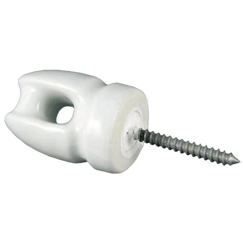 Pro Grade Heavy Duty Ceramic Lag Screw Insulator For Wood Posts That Prevents Energy Loss And Works With All Fence Wire Types Including High Tensile Poly Rope And Poly Tape WP1929 By Zareba, side view