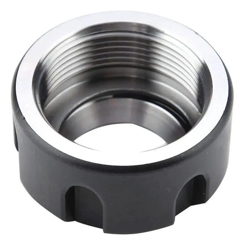 Collet Clamping Nut For Lathe Tools, black finish, showing interior threading and durable 42CrMo steel construction.
