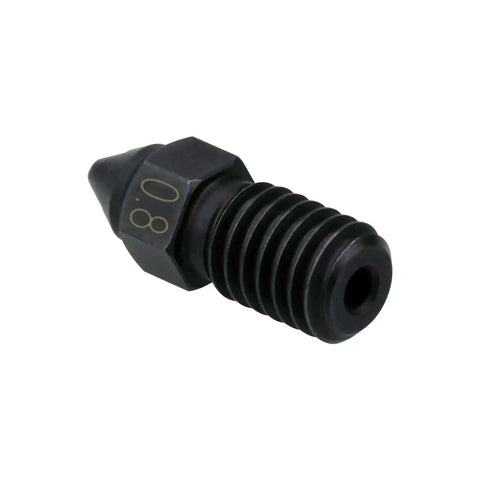 Beefy Hardened Steel Nozzles For 3D Printing Spider Hotend High Speed And High Temp 0.6mm And 0.8mm Dual Pack Up To 450C Compatible With Ender 7 Ender 5 S1 Creality Printers shown is a close-up of the 0.8mm nozzle