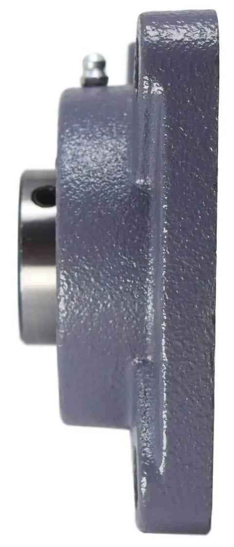 Side view of 1-7/16 Inch Four Bolt Flange Bearing With Wide Inner Ring And Two Set Screws Cast Iron Housing With Grease Zerk Bore