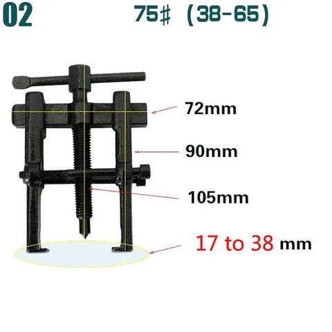 Two Jaw Twin Leg Gear Puller Bearing Removal Tool Kit With Screw Lock And Adjustable Arms For 17-38mm Bearings, Easy Safe Bearing Extraction For Mechanics And DIYers showing dimensions