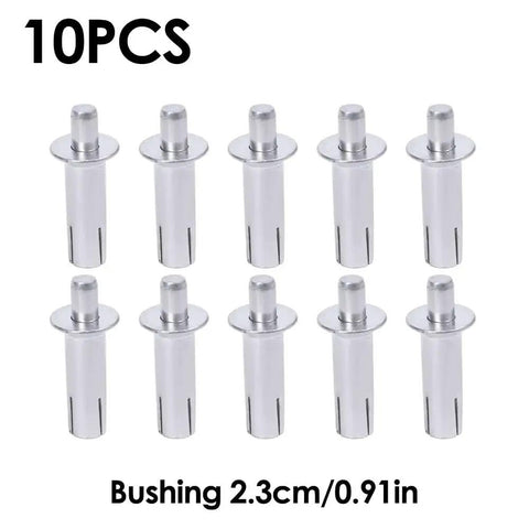 10pcs Hammer Drive Expansion Rivet Aluminum Alloy Nail Head Screws 6.4x23mm Durable Knock Type Fasteners displayed in a row