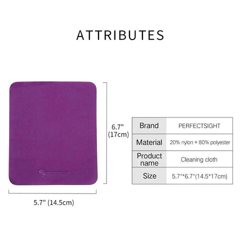 Microfiber Cloths For Glasses And Screens Safe For Coated Lenses 6 Pack 5.7x6.7, purple cloth with dimensions and material details.