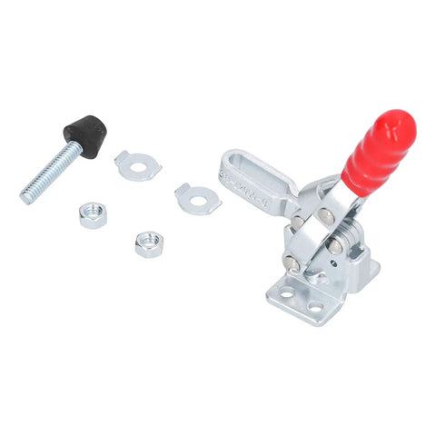 Heavy Duty Toggle Clamp With 330.7 Lb Holding Capacity, quick release clamp with red handle and mounting accessories visible.