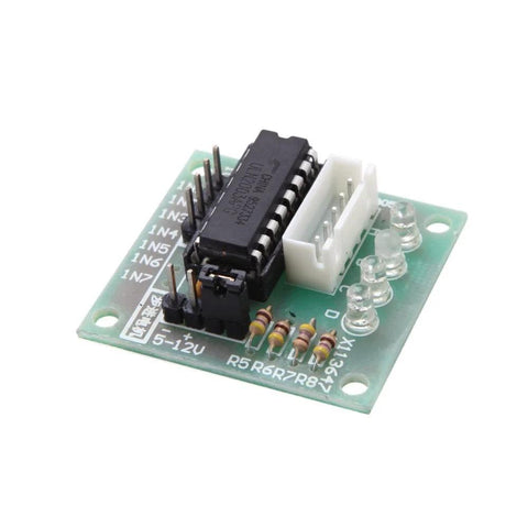 HiLetgo ULN2003 28BYJ-48 4-Phase 5V stepper motor drive board, angled front view with LED indicators