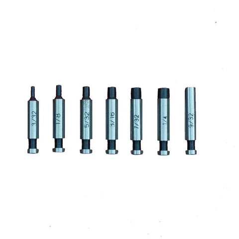 Punch sizes for Beefy Heavy Duty Metal Punch Plier With Compound Action And Hardened Dies, Punch Sizes 3 32nd Inch, 1 8th Inch, 5 32nd Inch, 3 16th Inch, 7 32nd Inch, 1 4th Inch, 9 32nd Inch, Handles Up To 16 Gauge, Carrying Case Included.