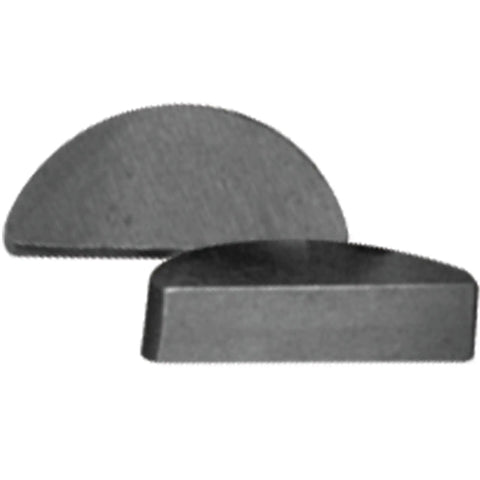 Two semi-circular woodruff keys from 80 Piece Woodruff Key Assortment Metric Set With Eight Popular Sizes In A Resealable Case Built For Quick Repairs And Shop Flexibility For The Pro Hobbyist.