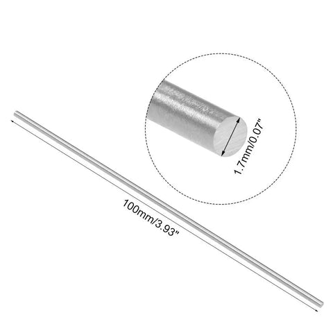 Set Of 20 Round Steel Rods 1.7mm By 100mm High Speed Steel HSS Lathe Bar Stock shown with dimensions for precision machining