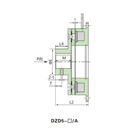 DZD5-320 60W 24V electromagnetic brake cross-section diagram with green housing