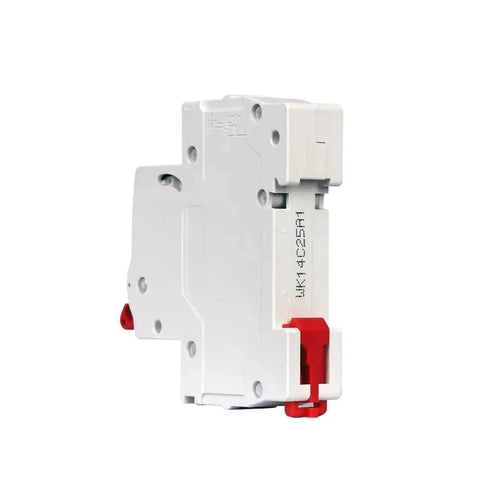 Side view of Easy Install C Curve 230/400V AC Miniature Circuit Breaker for DIN Rail Mounting, 6A to 63A, 1P, showing connection points.